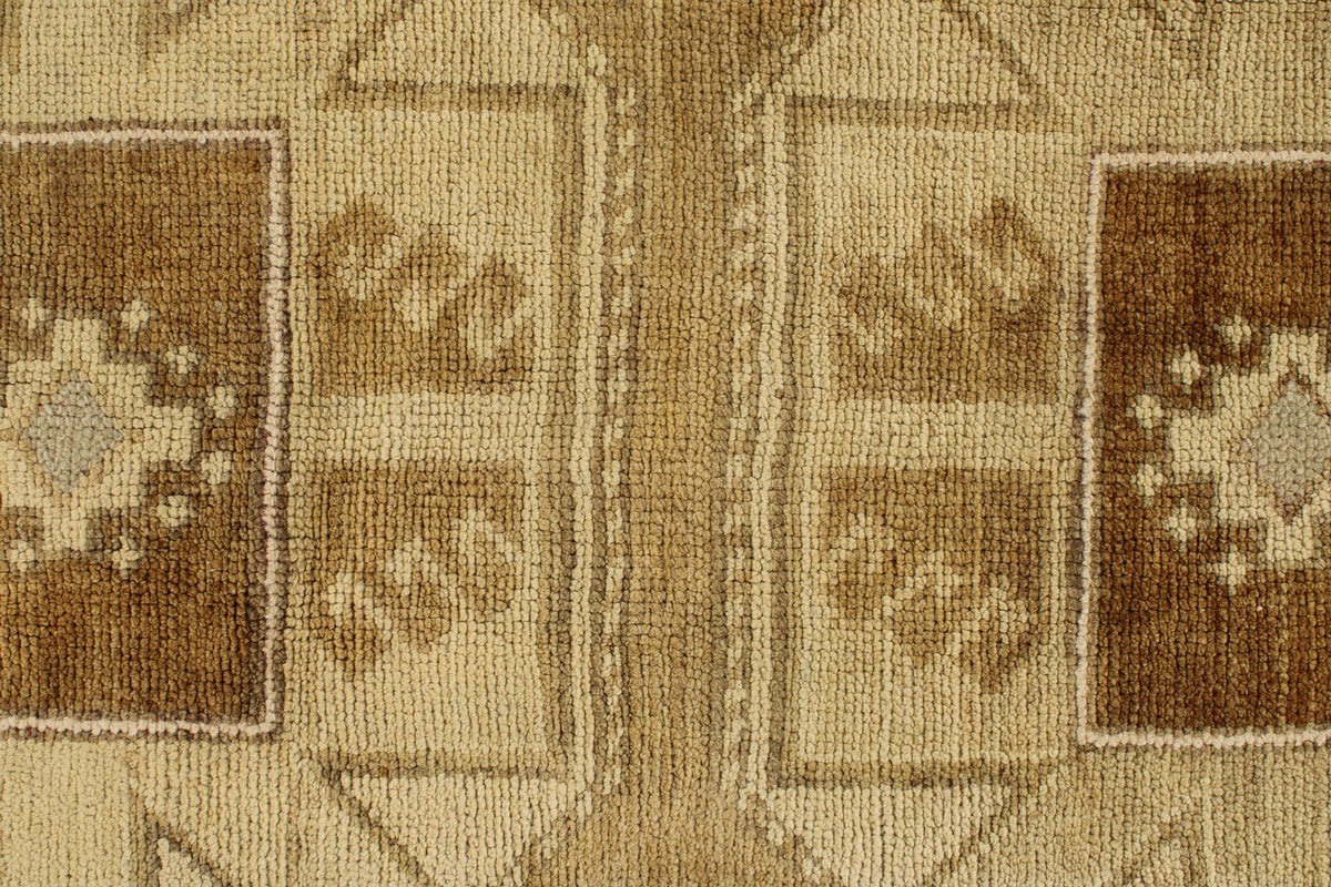 8x13 Ivory and Brown Turkish Tribal Rug
