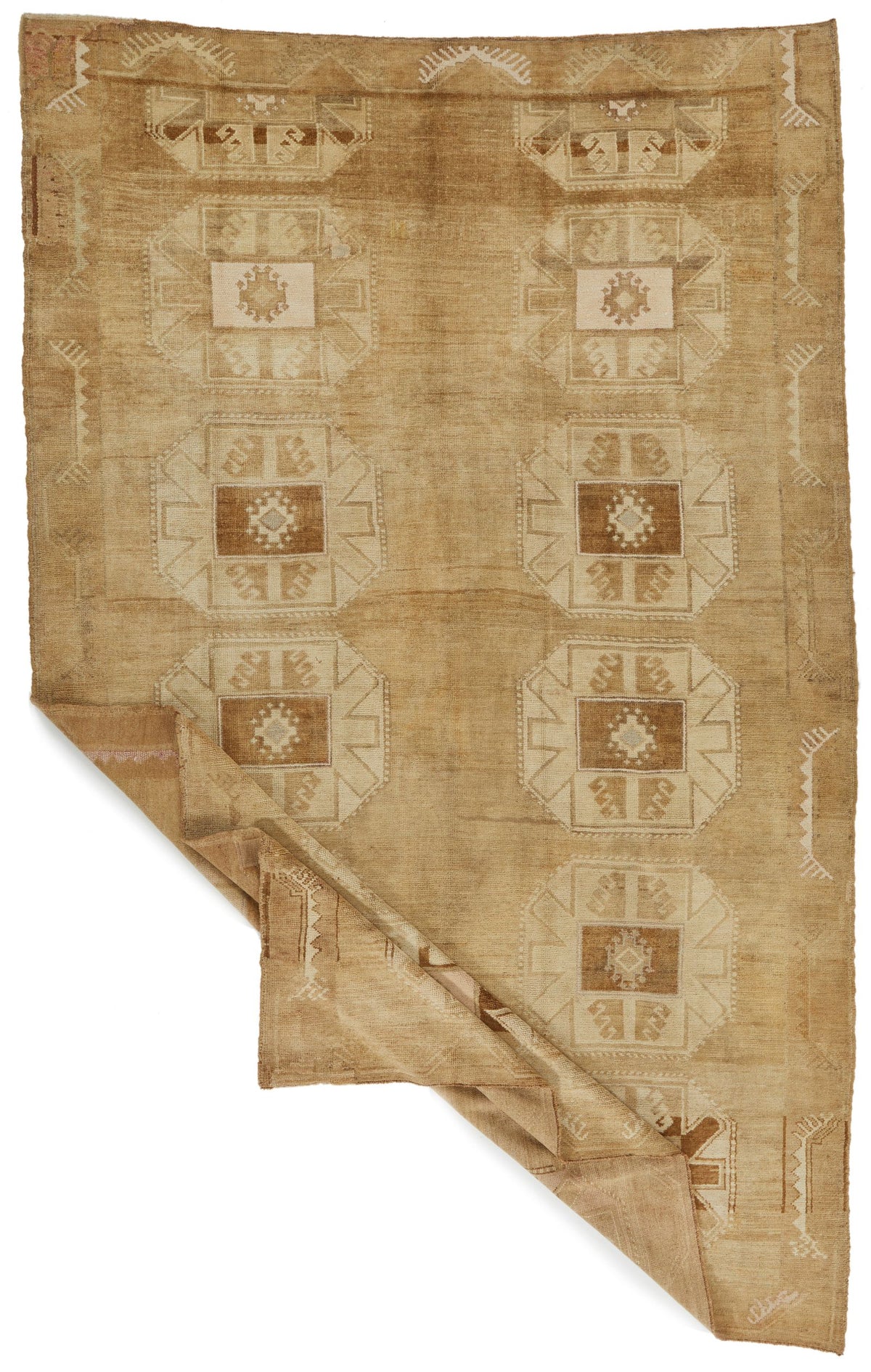 8x13 Ivory and Brown Turkish Tribal Rug