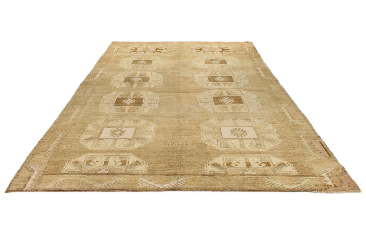 8x13 Ivory and Brown Turkish Tribal Rug