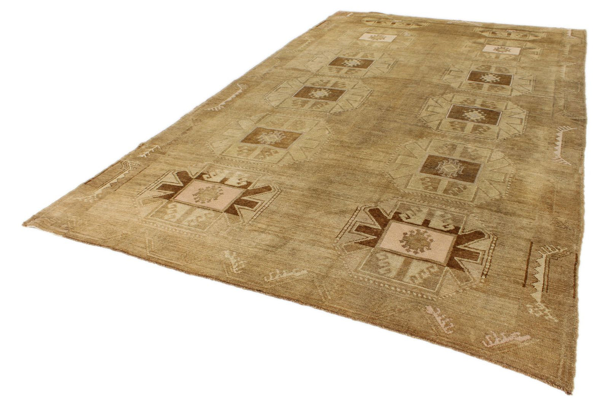 8x13 Ivory and Brown Turkish Tribal Rug