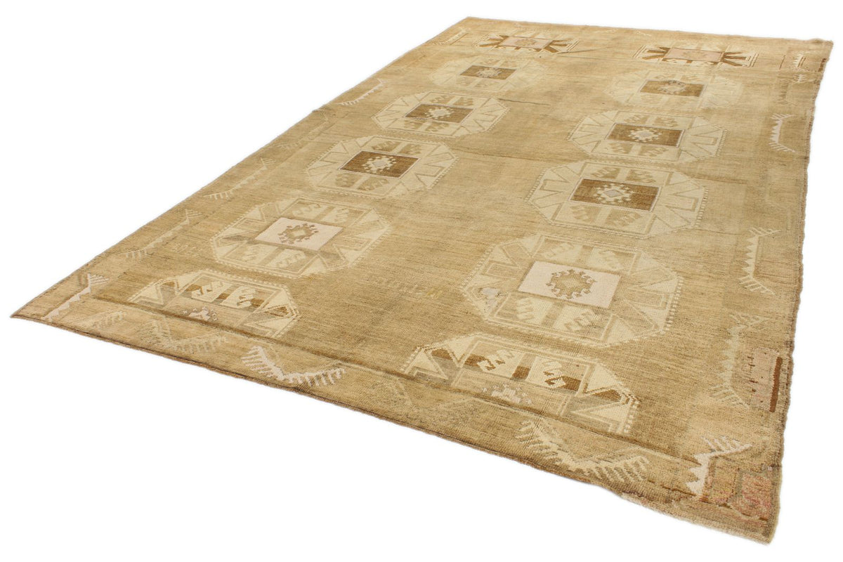 8x13 Ivory and Brown Turkish Tribal Rug