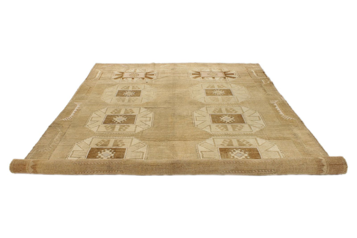 8x13 Ivory and Brown Turkish Tribal Rug