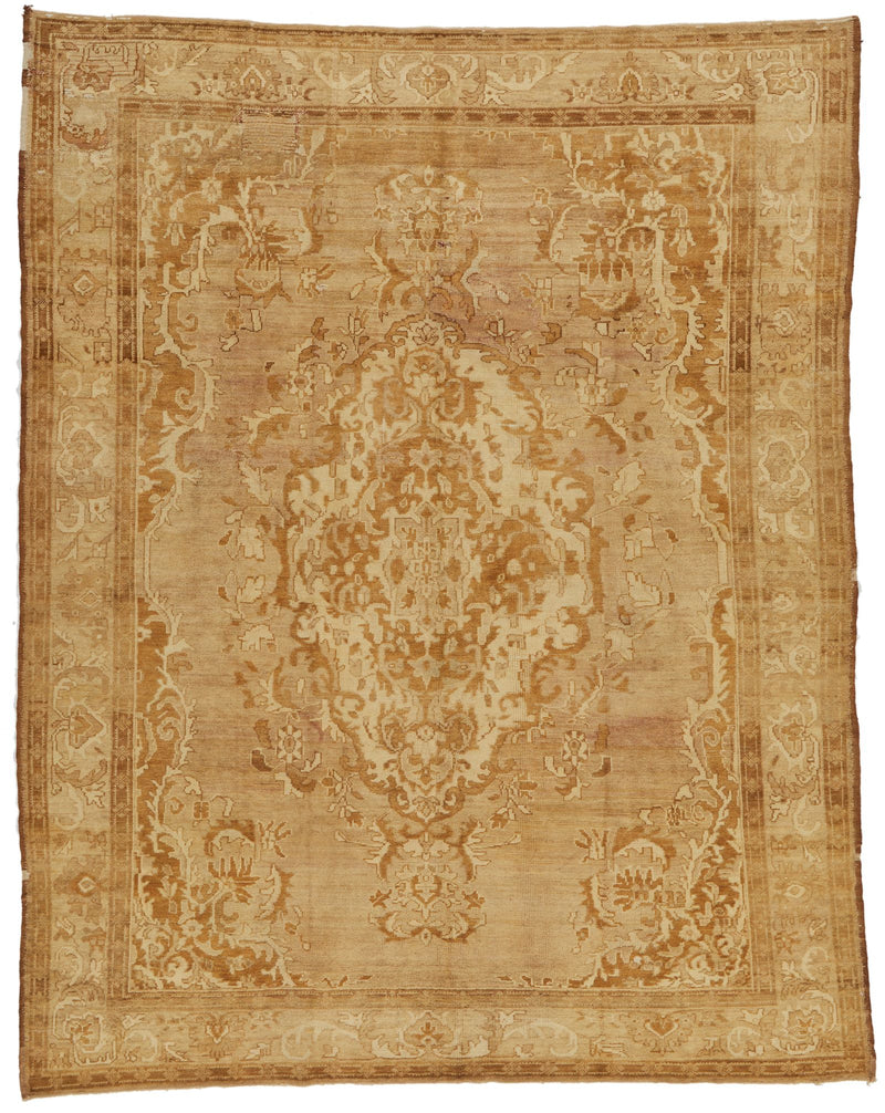 8x10 Ivory and Brown Turkish Tribal Rug