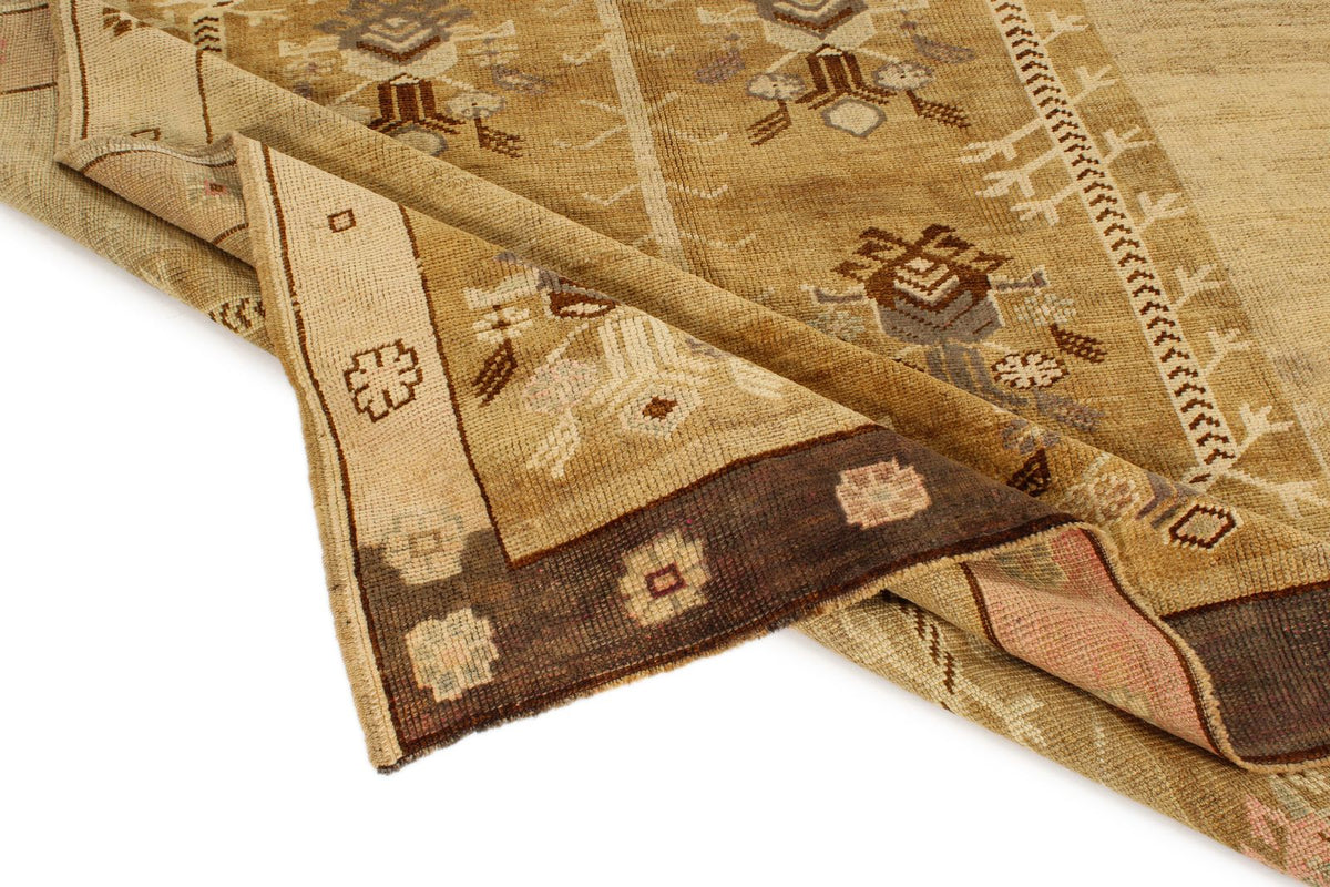 7x13 Ivory and Brown Turkish Tribal Rug