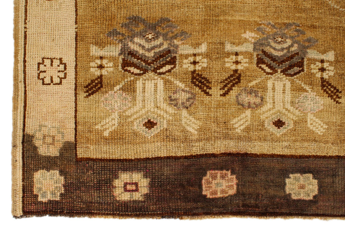 7x13 Ivory and Brown Turkish Tribal Rug