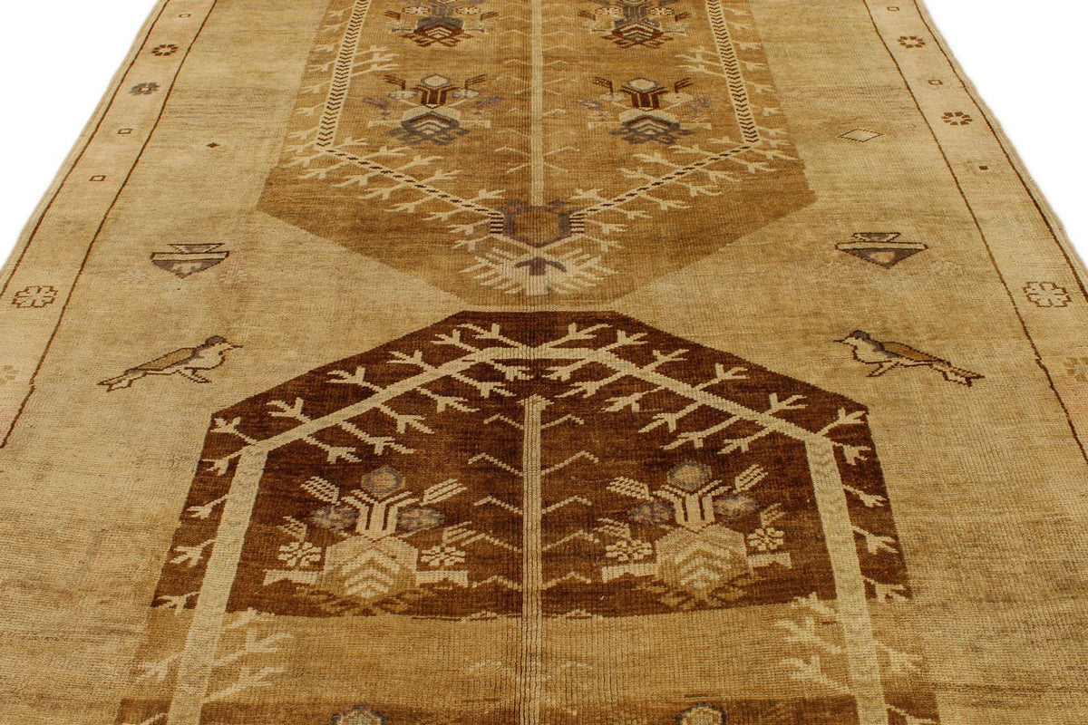 7x13 Ivory and Brown Turkish Tribal Rug