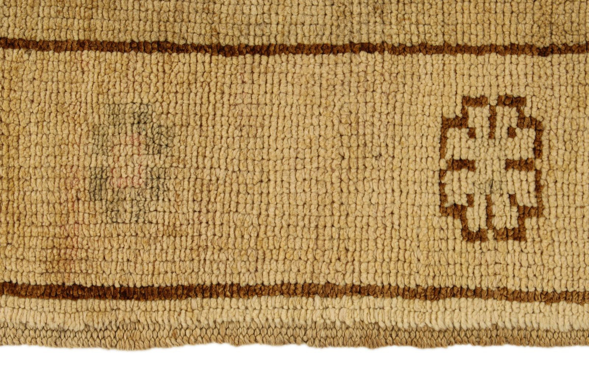 7x13 Ivory and Brown Turkish Tribal Rug