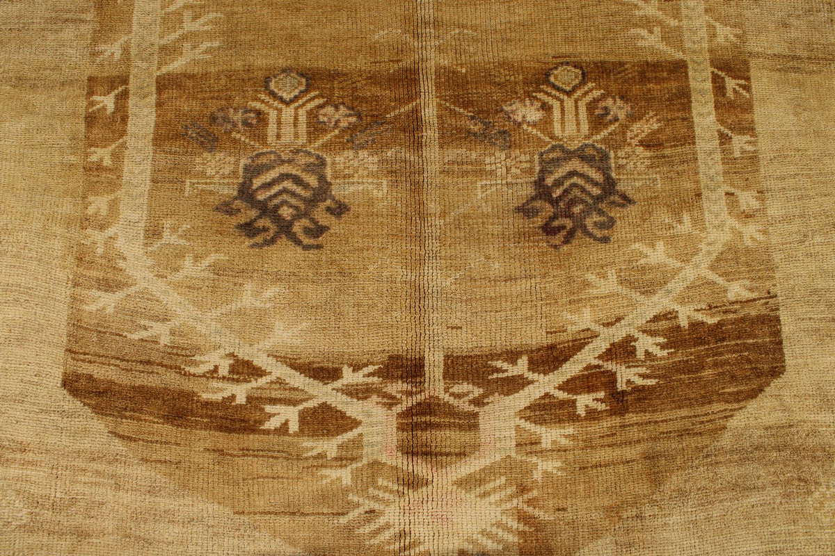 7x13 Ivory and Brown Turkish Tribal Rug