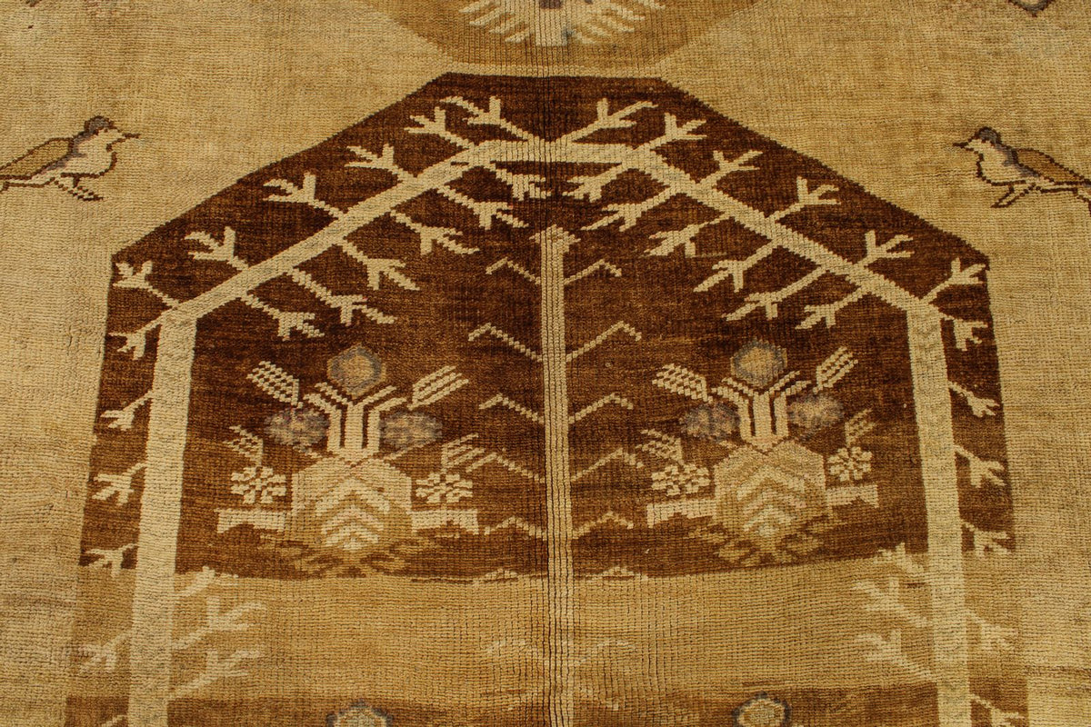 7x13 Ivory and Brown Turkish Tribal Rug