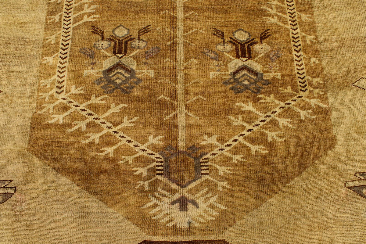 7x13 Ivory and Brown Turkish Tribal Rug