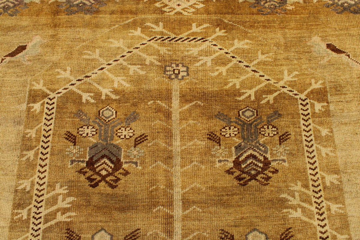 7x13 Ivory and Brown Turkish Tribal Rug