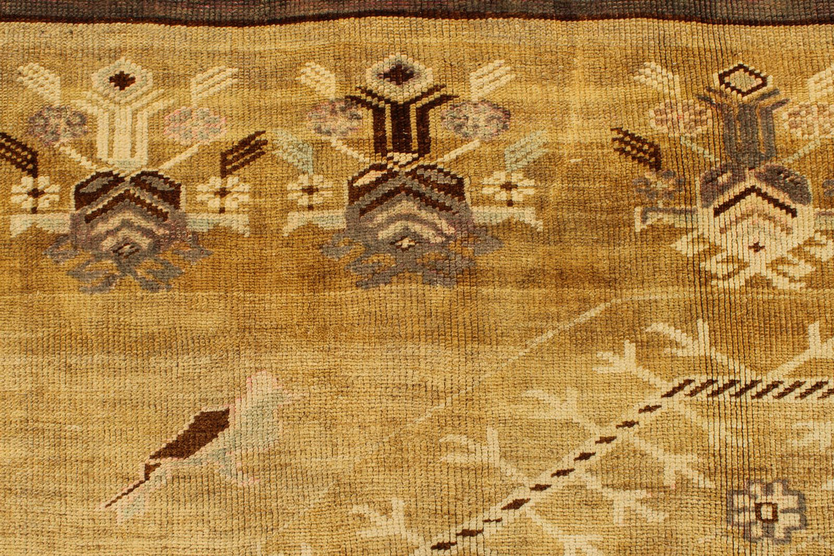 7x13 Ivory and Brown Turkish Tribal Rug