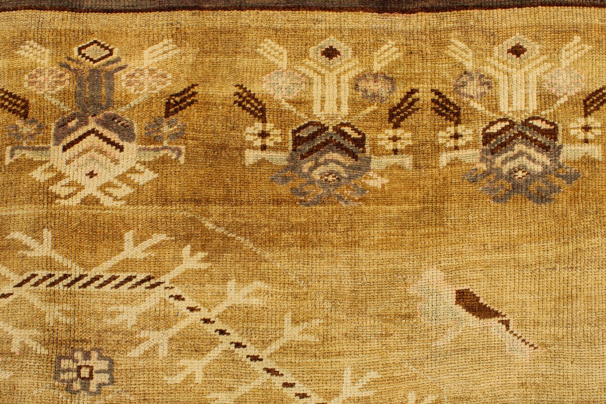 7x13 Ivory and Brown Turkish Tribal Rug