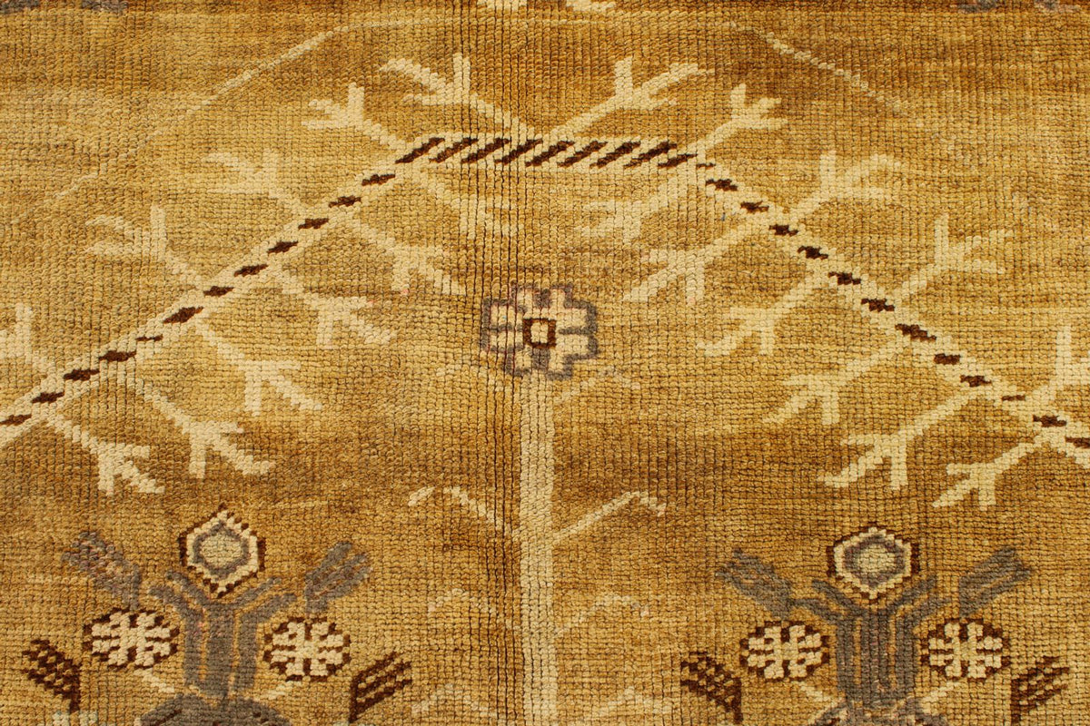 7x13 Ivory and Brown Turkish Tribal Rug