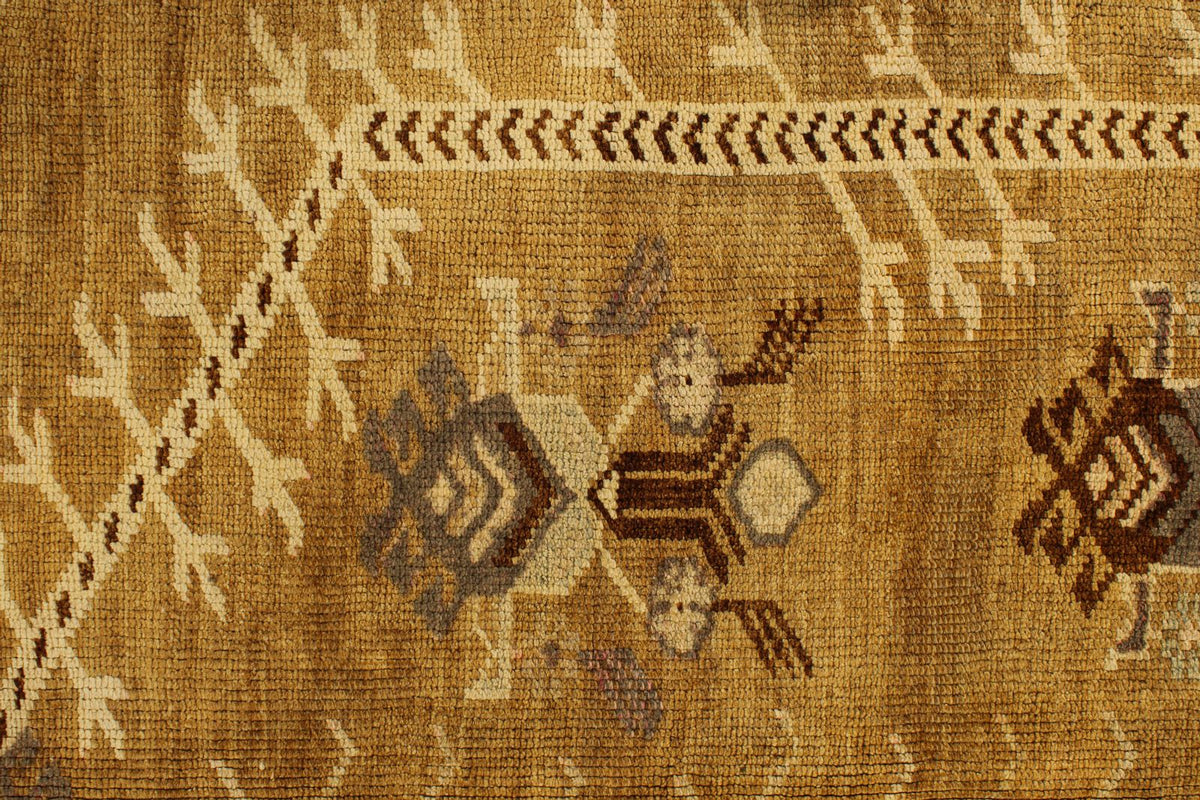 7x13 Ivory and Brown Turkish Tribal Rug