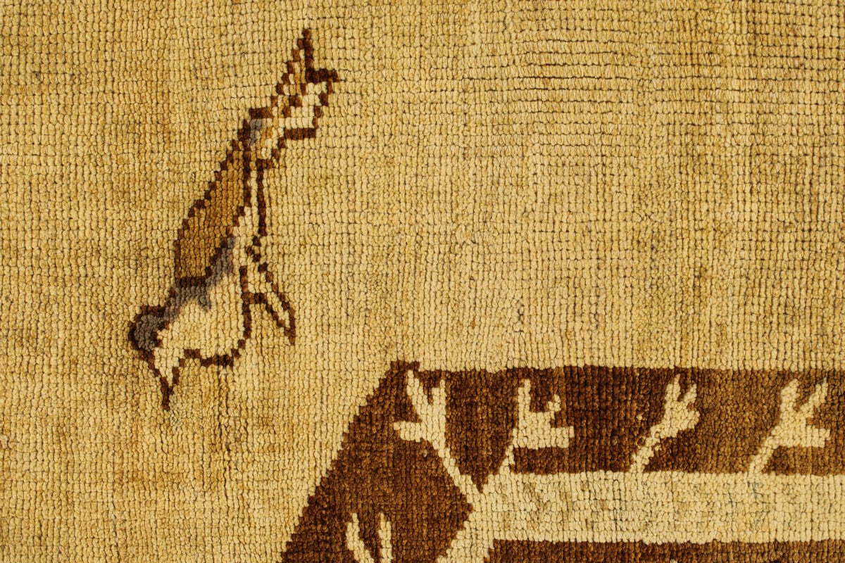 7x13 Ivory and Brown Turkish Tribal Rug