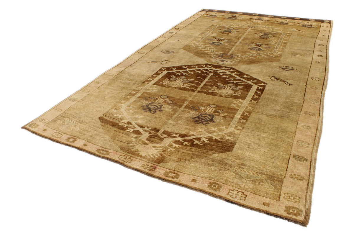 7x13 Ivory and Brown Turkish Tribal Rug