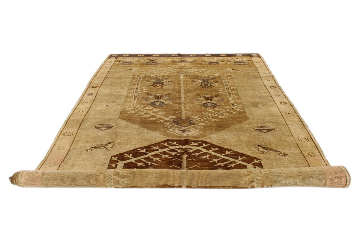 7x13 Ivory and Brown Turkish Tribal Rug