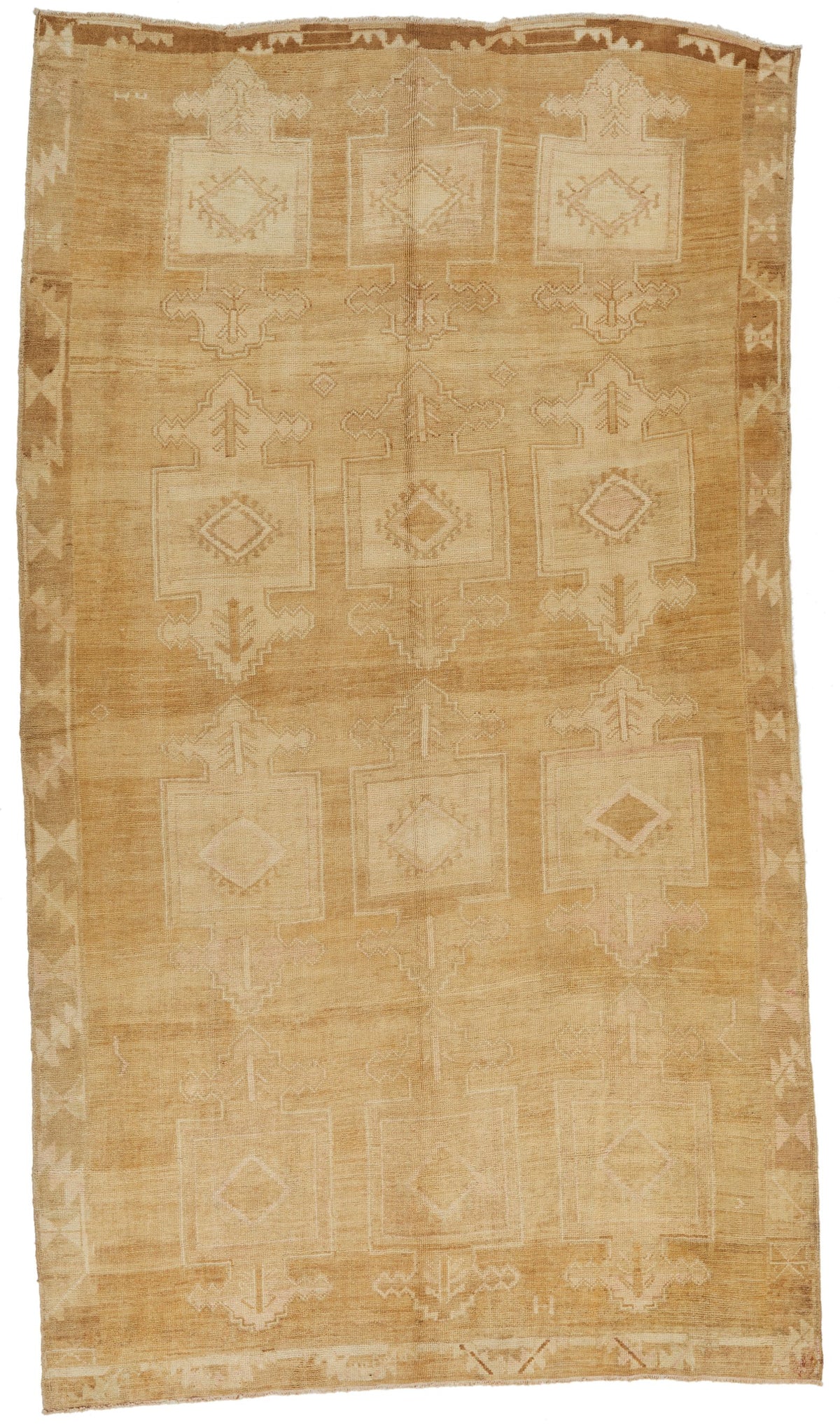 8x14 Ivory and Brown Turkish Tribal Rug