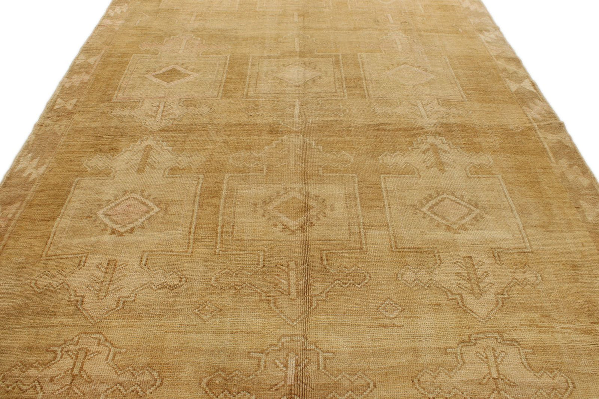 8x14 Ivory and Brown Turkish Tribal Rug