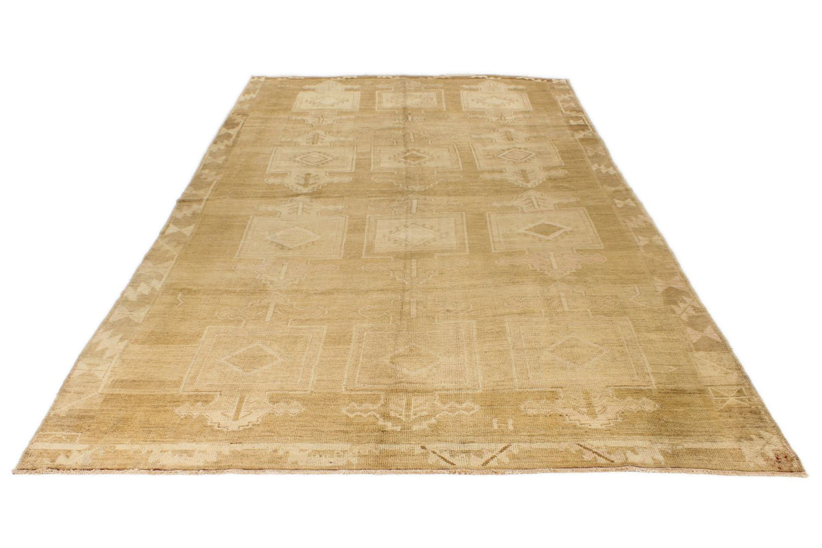 8x14 Ivory and Brown Turkish Tribal Rug