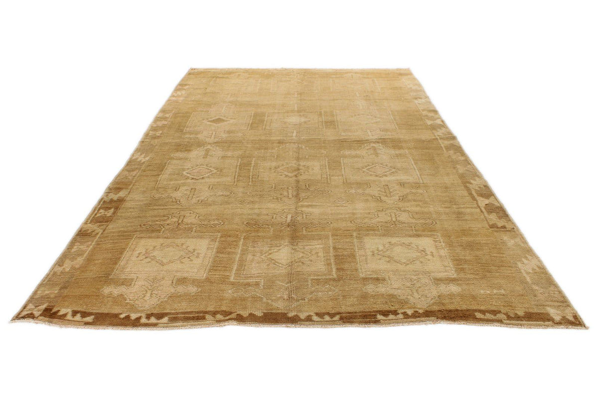 8x14 Ivory and Brown Turkish Tribal Rug