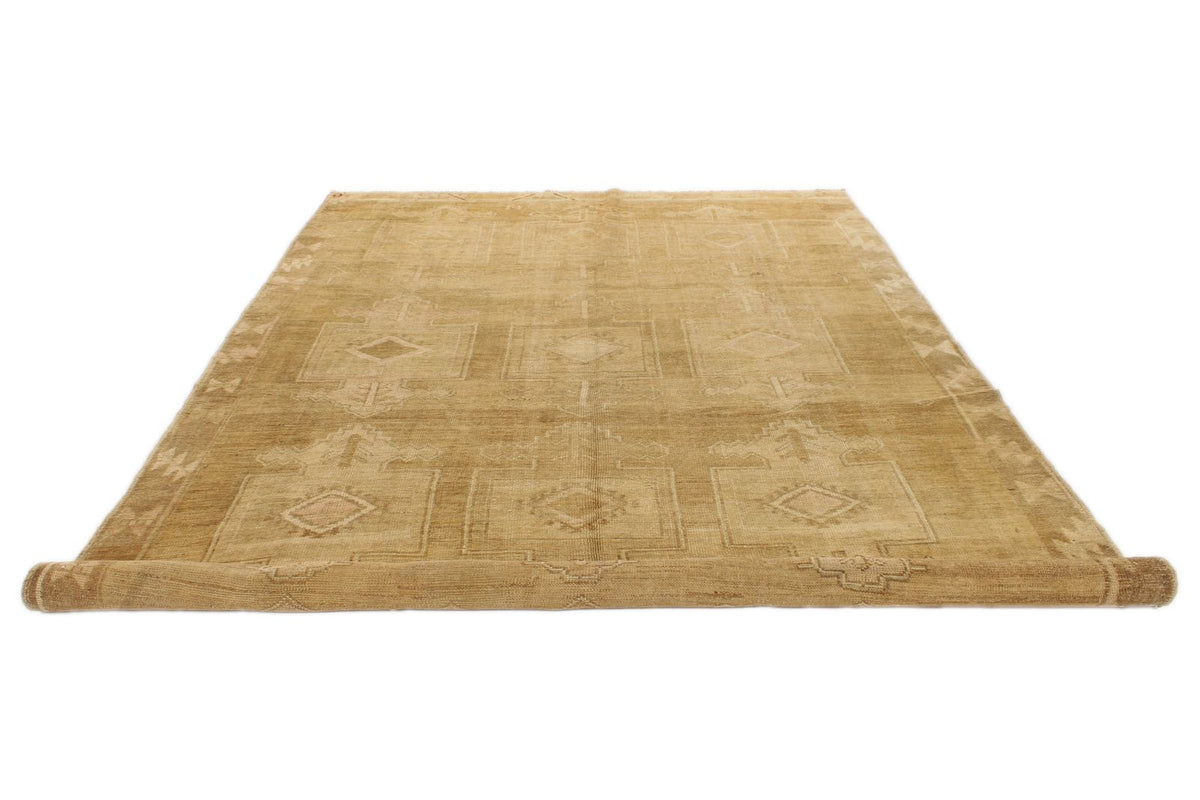 8x14 Ivory and Brown Turkish Tribal Rug