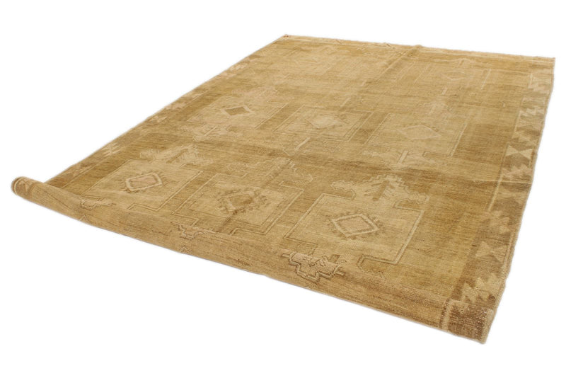 8x14 Ivory and Brown Turkish Tribal Rug