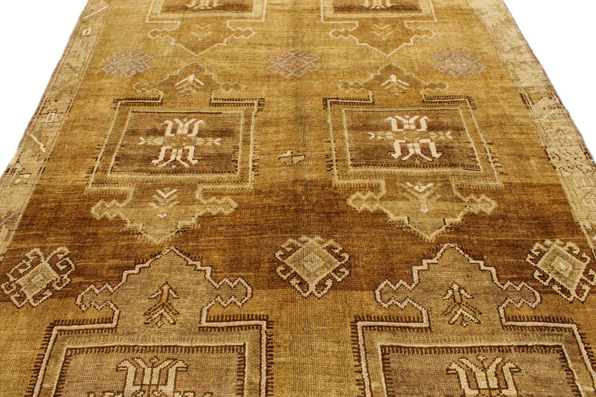7x12 Ivory and Brown Turkish Tribal Rug