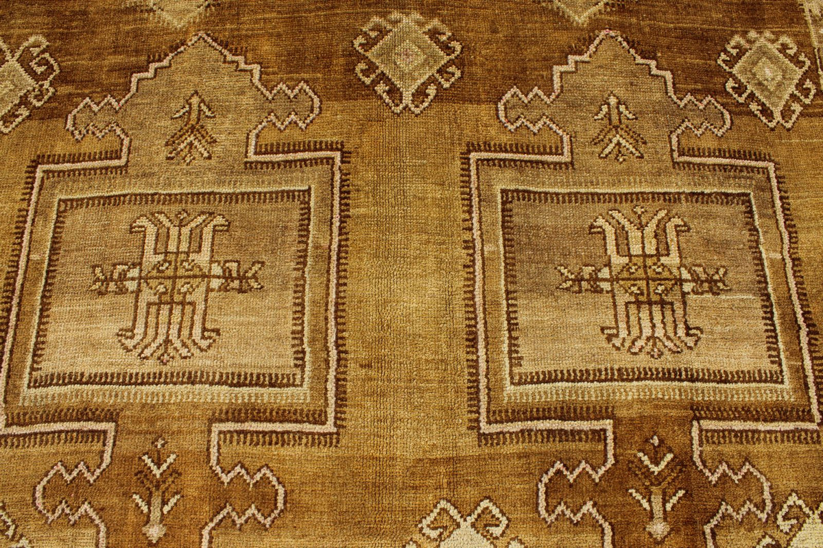 7x12 Ivory and Brown Turkish Tribal Rug