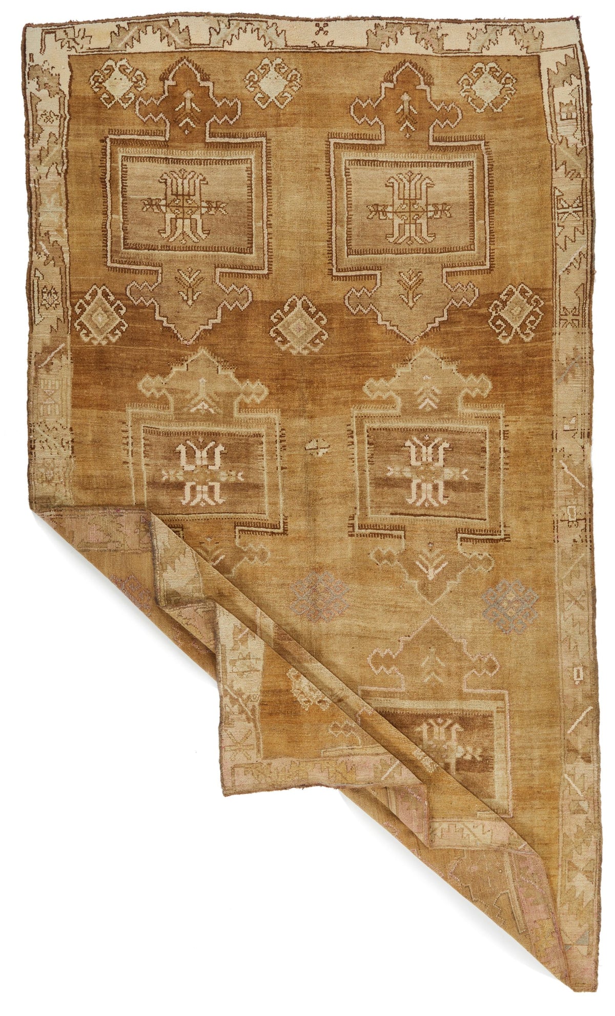 7x12 Ivory and Brown Turkish Tribal Rug