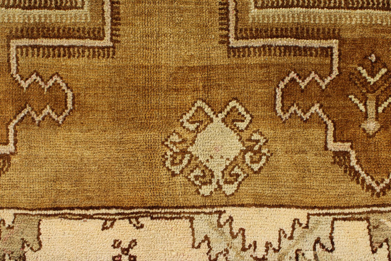 7x12 Ivory and Brown Turkish Tribal Rug