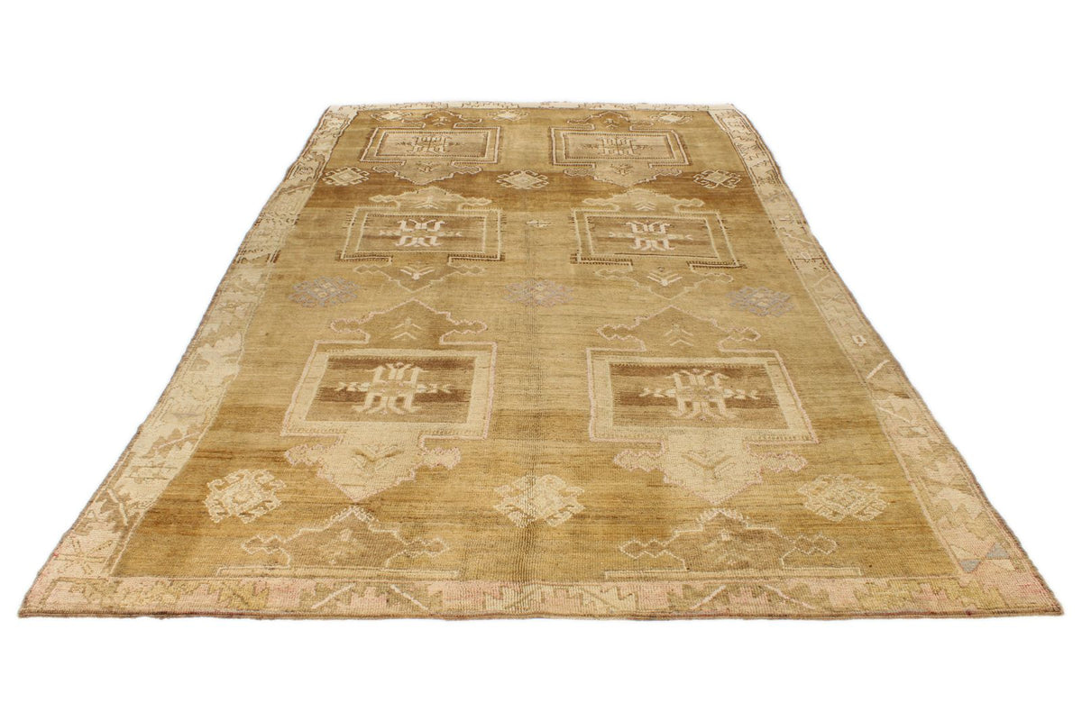 7x12 Ivory and Brown Turkish Tribal Rug