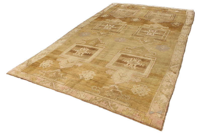 7x12 Ivory and Brown Turkish Tribal Rug