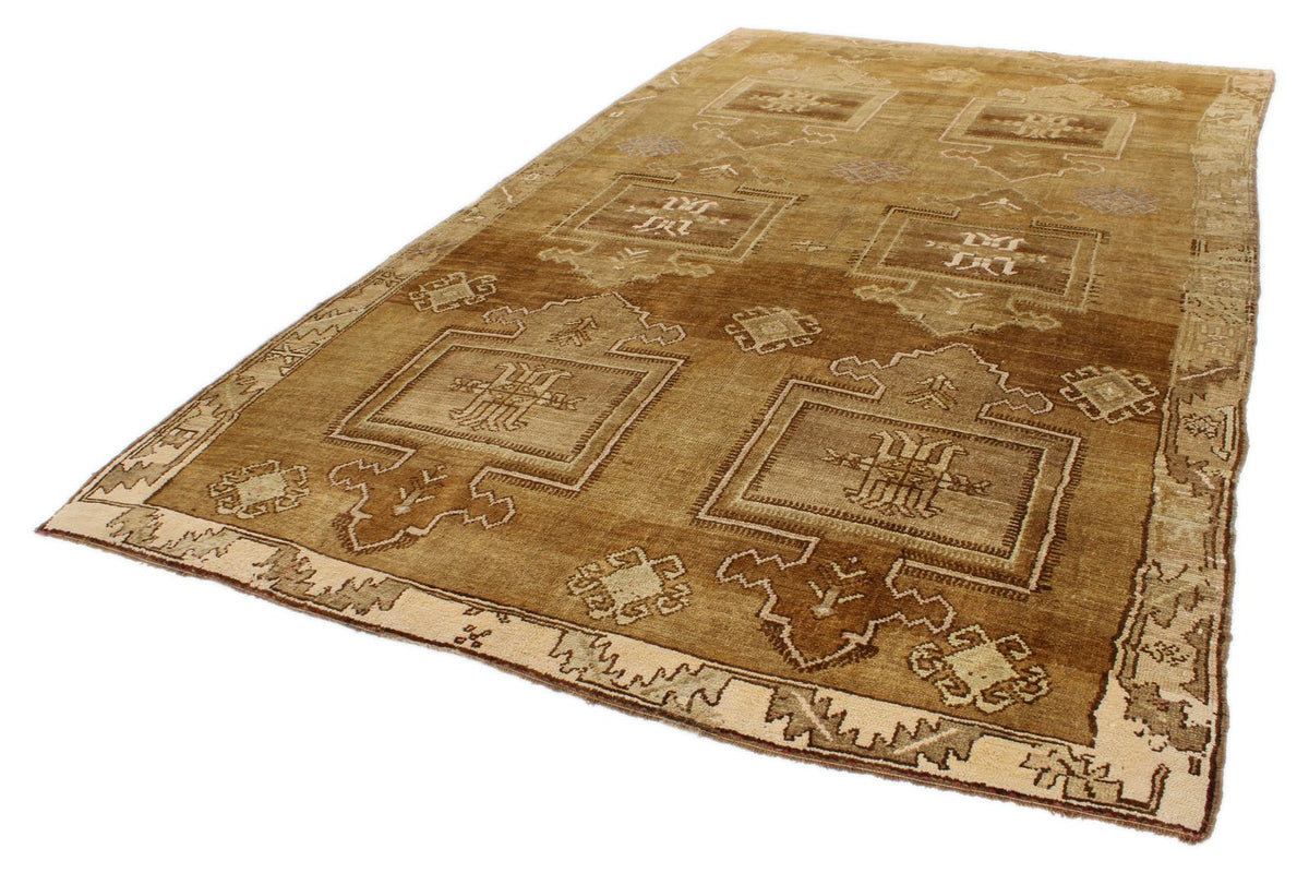 7x12 Ivory and Brown Turkish Tribal Rug