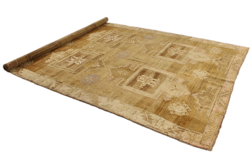 7x12 Ivory and Brown Turkish Tribal Rug