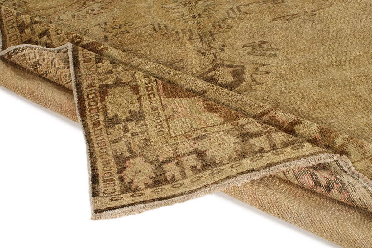 8x12 Ivory and Brown Turkish Tribal Rug