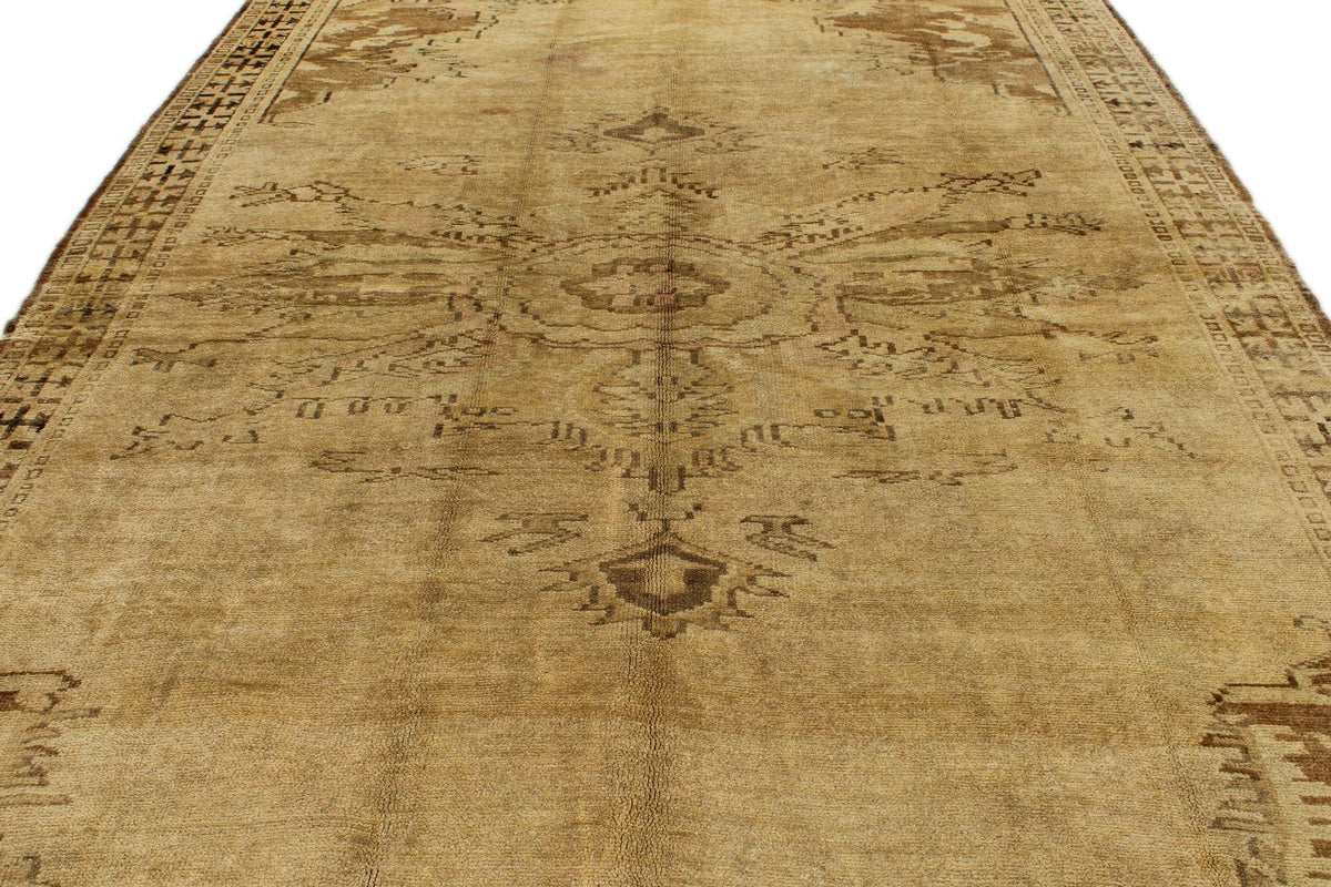 8x12 Ivory and Brown Turkish Tribal Rug