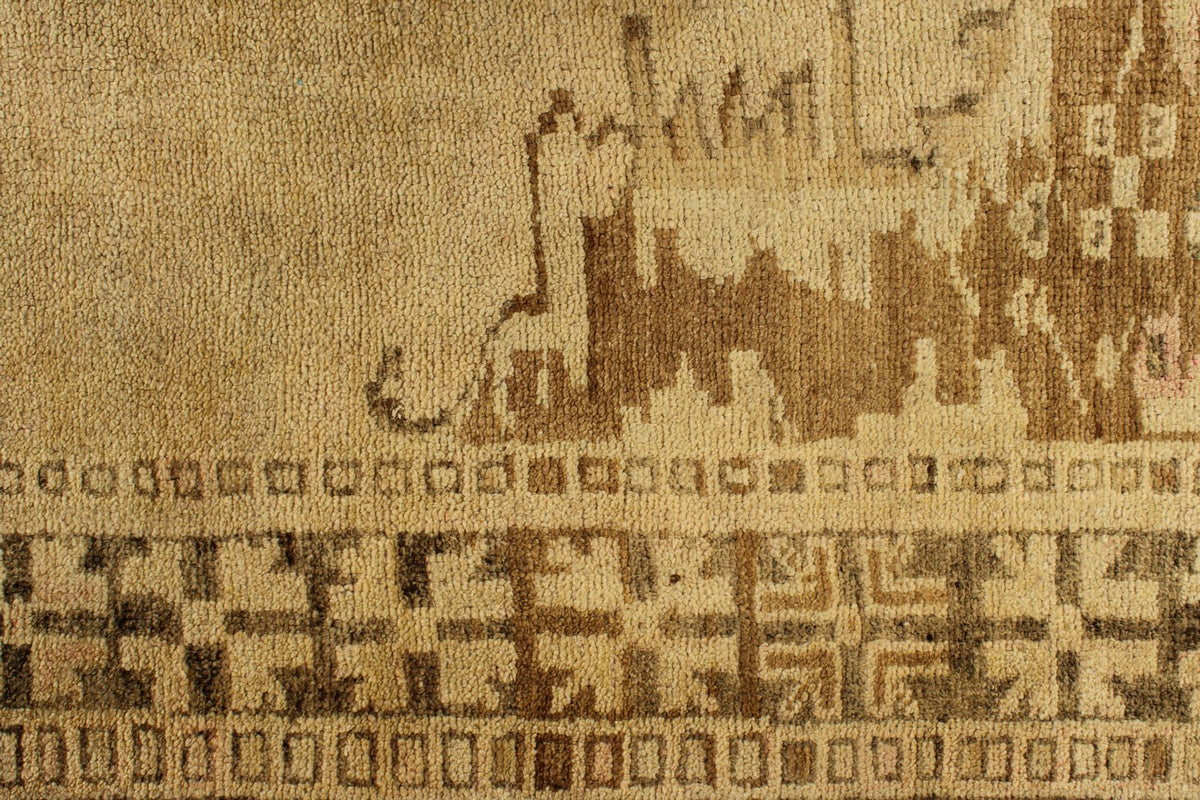 8x12 Ivory and Brown Turkish Tribal Rug