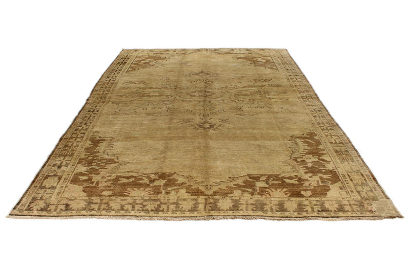 8x12 Ivory and Brown Turkish Tribal Rug