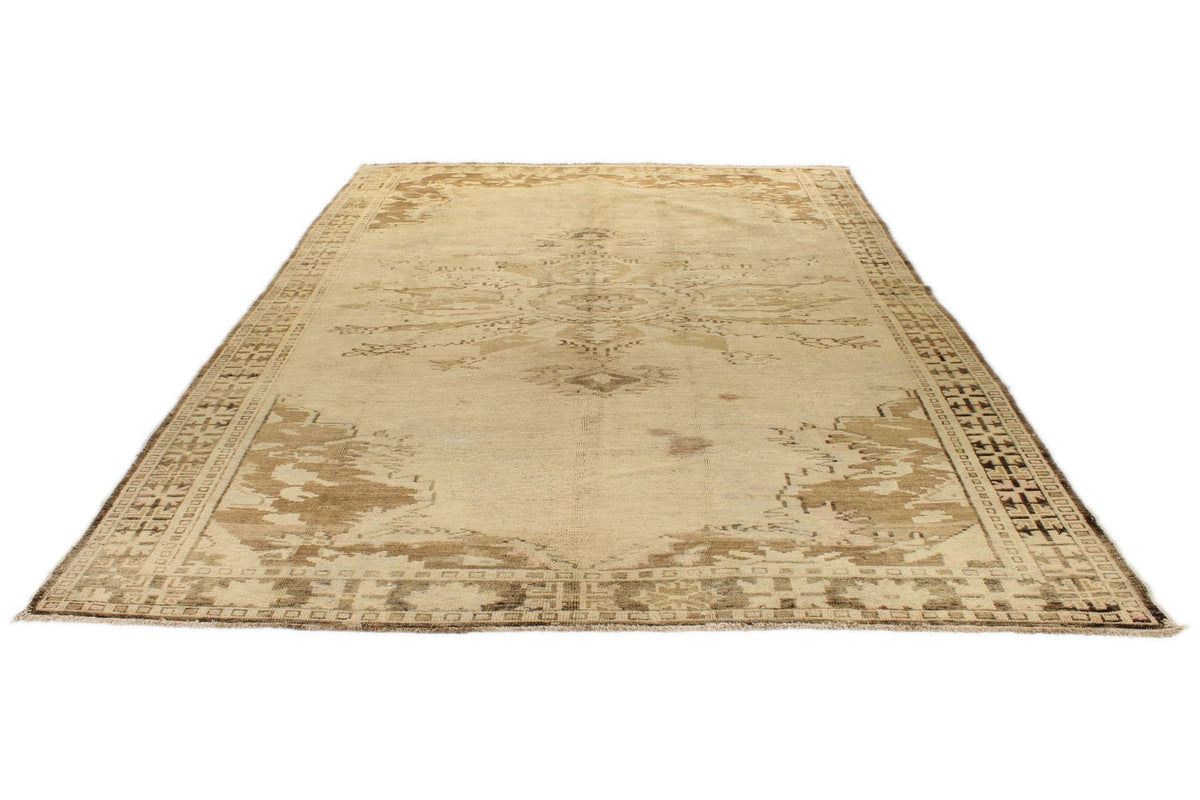 8x12 Ivory and Brown Turkish Tribal Rug