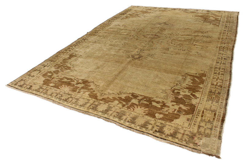 8x12 Ivory and Brown Turkish Tribal Rug