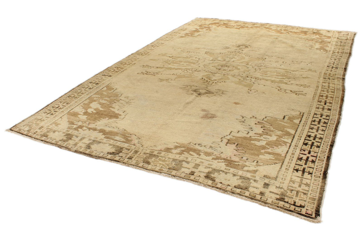 8x12 Ivory and Brown Turkish Tribal Rug