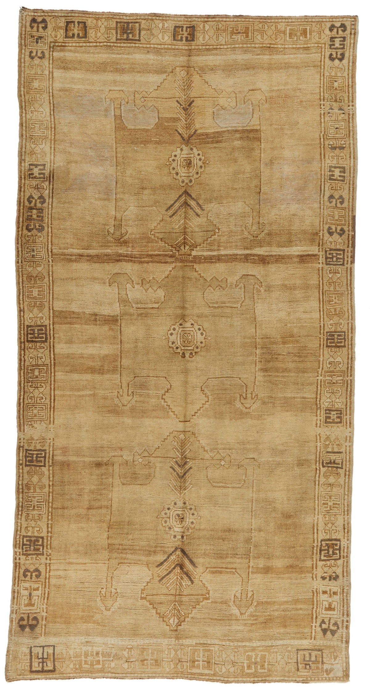 6x12 Ivory and Brown Turkish Tribal Runner