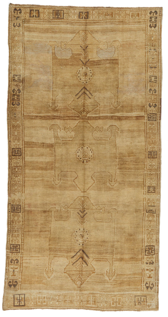 6x12 Ivory and Brown Turkish Tribal Runner