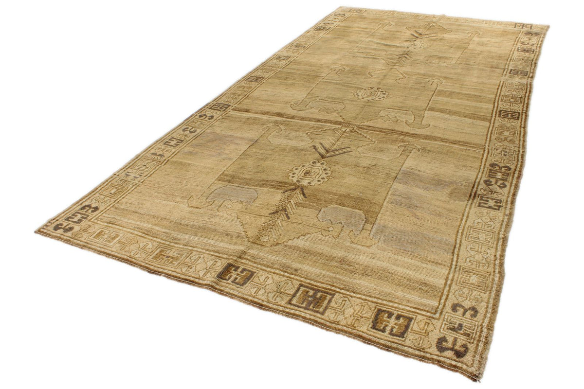 6x12 Ivory and Brown Turkish Tribal Runner