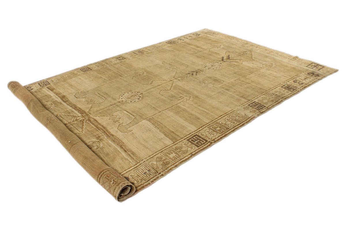 6x12 Ivory and Brown Turkish Tribal Runner