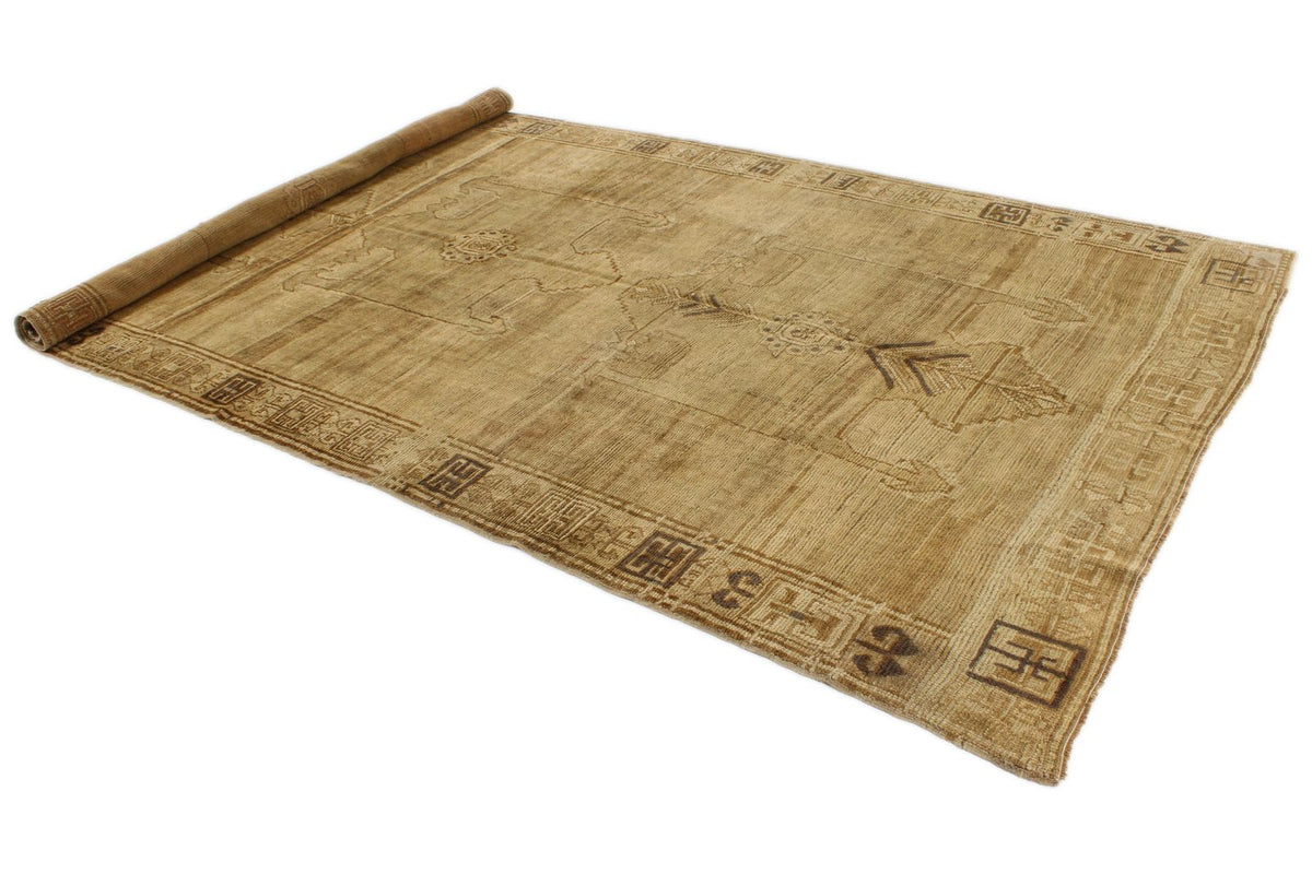 6x12 Ivory and Brown Turkish Tribal Runner