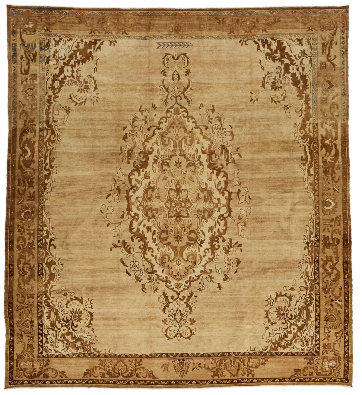 10x10 Ivory and Brown Turkish Tribal Rug