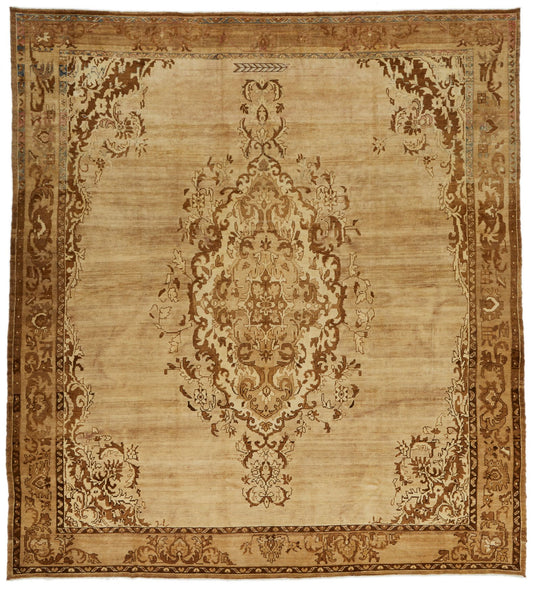 10x10 Ivory and Brown Turkish Tribal Rug